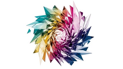 Colorful abstract burst of fragmented shapes radiating from a central point