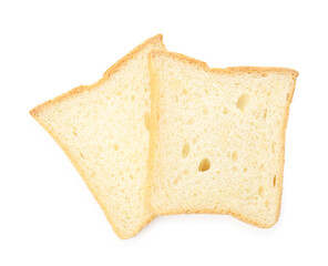 Slices of toast bread isolated on white, top view