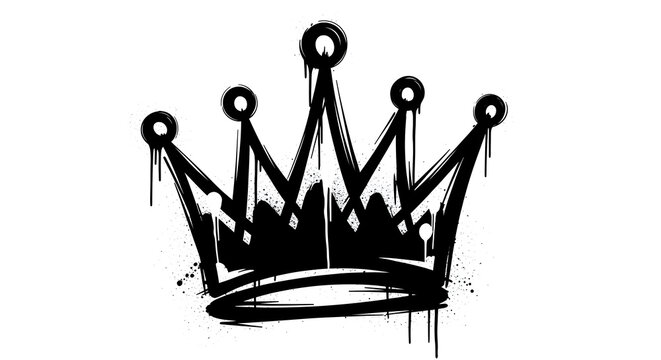 Black graffiti style crown icon with dripping paint effect, isolated on white background