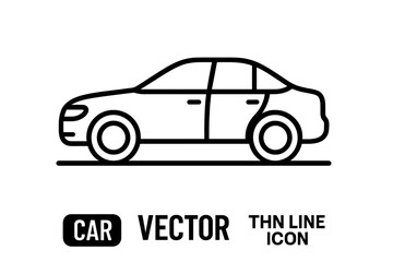 Simple black and white outline of a passenger sedan automobile in side profile view