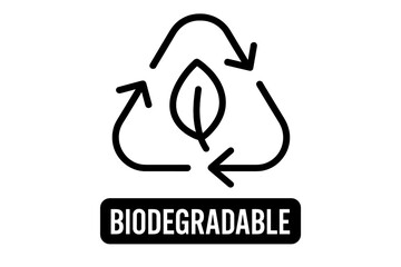 Biodegradable product packaging icon with recycling arrows and natural leaf symbol
