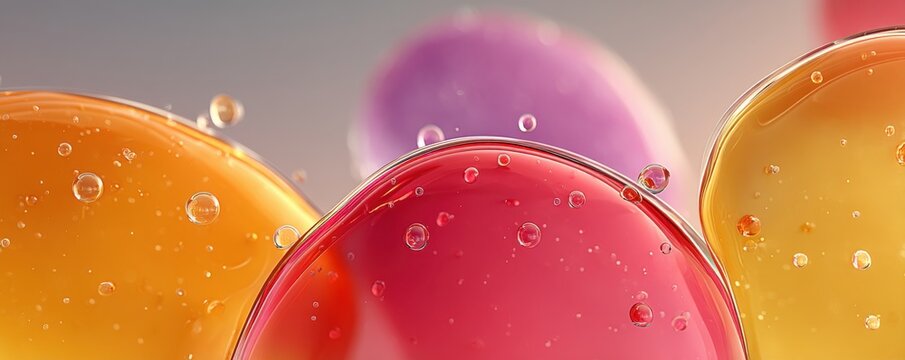 Colorful bubble sculpture: abstract glass-like spheres with vibrant pink, orange, and yellow hues