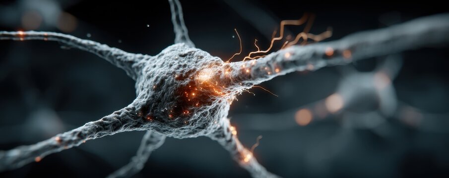 Digital brain with glowing connections: abstract neural network visualization of energy and light