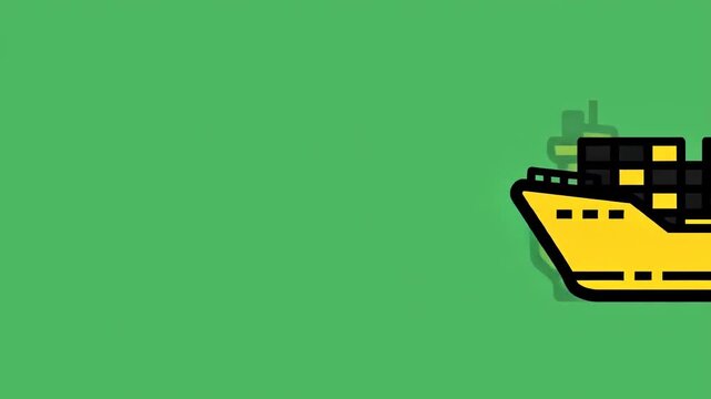 Yellow container ship icon illustration on a solid green background