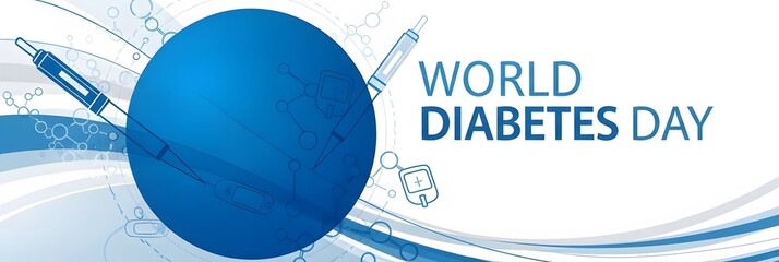 World Diabetes Day Banner Design with Insulin Pen and Glucose Meter