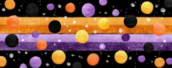 Colorful Halloween stripe pattern with orange, purple bands and scattered dots for festive designs