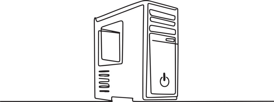 pc case continuous one line drawing, Computer Case Line icon, Sketch Design, Pixel perfect, Editable stroke. Computer Technology. one line Icon drawing