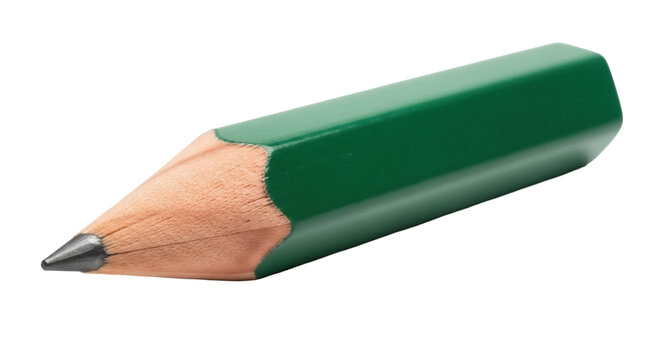Short green pencil PNG isolated on transparent background, writing and drawing tool for school and office use