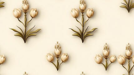 Obraz premium Opulent floral motifs in a 3D damask design create a luxurious aesthetic on a creamy backdrop, perfect for sophisticated decor SEAMLESS PATTERN