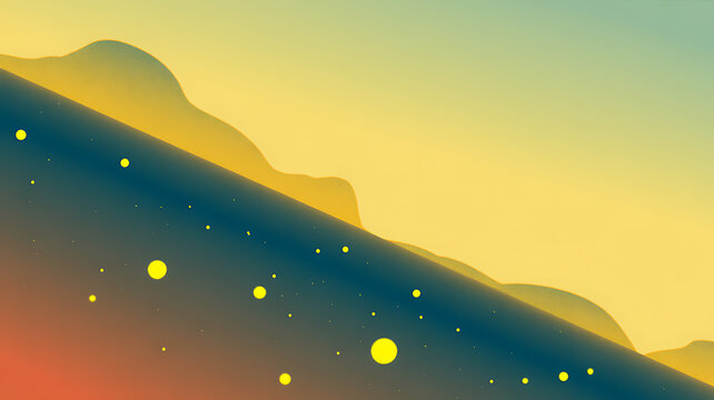 Abstract gradient landscape yellow dots rolling hills blue sky image - Powered by Adobe