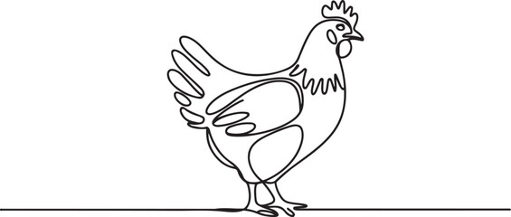Continuous line art or One Line drawing of chicken for vector illustration, business farming. chicken pose concept. one line Icon drawing