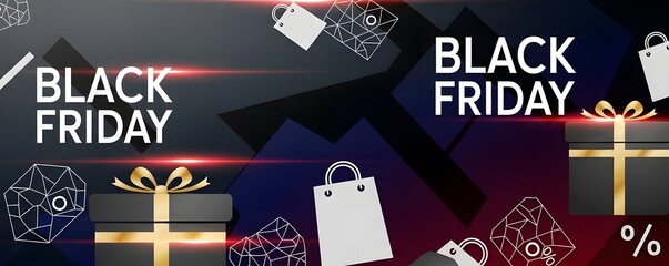 Black Friday Banner with Gift Boxes and Shopping Bags Design Template