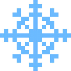Blue Snowflake Snow. Vector Illustration of 8 Bit Game Design. Winter Object over Transparent BG. Mosaics, Embroidery and Drawing. Merry Christmas