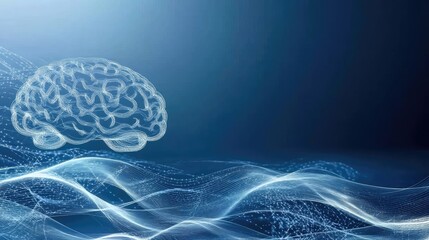 A woman's profile showcases waves and lines emanating from her brain, symbolizing thought flow in a futuristic visual design