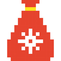 Santa Bag Icon with Snowflake. Vector Illustration of 8 Bit Game Winter Object. Mosaics, Embroidery and Drawing. Present and Merry Christmas