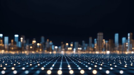 Wide-angle view of Earth at night reveals digital connections across cities, highlighting global technology and connectivity among people