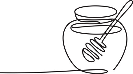 Continuous one line drawing of honey pot vector illustration. Premium vector. one line Icon drawing