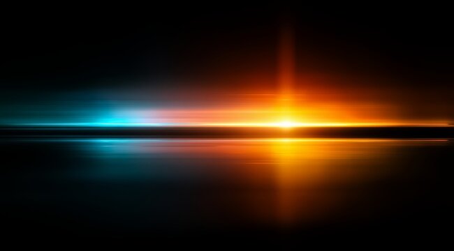Colorful, abstract image of a sunset with a bright orange sun. The colors are vibrant and the image has a dreamy