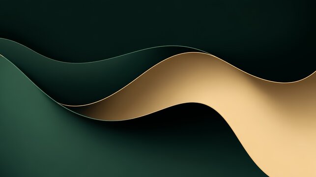 Green and gold wave with a black background. The wave is made of paper and has a shiny, metallic look