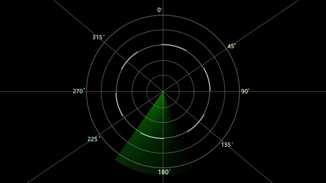 Green radar screen display with directional lines and concentric circles on black background Keywords: radar, screen, display, technology, navigation, sonar, detection, scan, search, circle