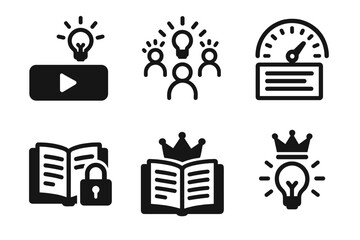 Crowdsourced Writing Tools. Line style icons of Crowdsourced Scriptwriting: story suggestion button, multiple idea stream, live