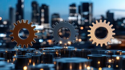 A vibrant digital cityscape with a futuristic globe, glowing tech elements, and modern buildings symbolizes innovation