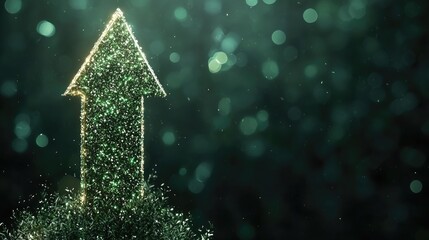 Dynamic glowing green arrows point upwards, representing growth and success in financial areas against a dark green backdrop