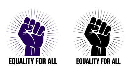 Obraz premium Empowering equality for all races and genders with a raised fist symbol, promoting social justice and human rights for a better, inclusive world