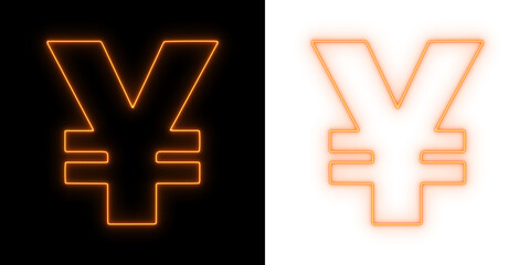 Glowing neon yen symbol in bright orange, displayed on black and transparent backgrounds for a bold modern financial design