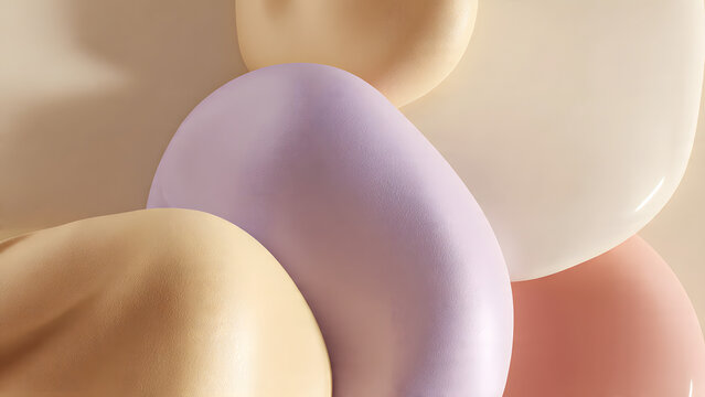 Abstract pastel shapes in soft focus with beige, pink, and lavender tones creating a calming scene