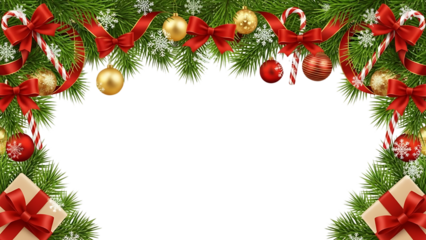 Transparent background christmas fir branch border with ornament and gift isolated on transparent background