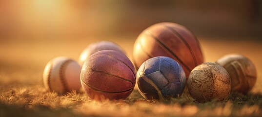 Collection of Sports Balls in Golden-Hour Light Symbolizing Passion and Dedication