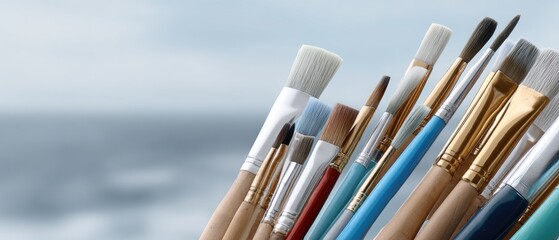 Collection of paintbrushes arranged artistically with a vintage tone showcasing the beauty of creativity