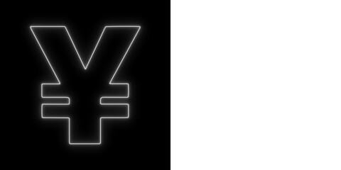 Fototapeta premium Glowing neon yen symbol in bright white, displayed on black and transparent backgrounds for a bold modern financial design