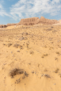 Ruins of Ayaz Kala (Wind fortress) complex on the background of the Kyzylkum Desert, Khiva, Uzbekistan