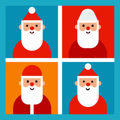 Four santa claus icons in a colorful grid for christmas holiday season