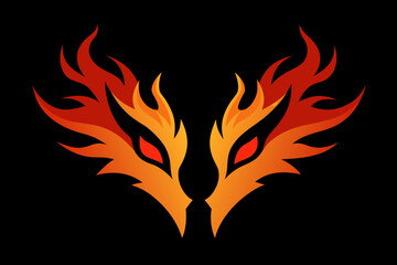 Fiery fox head logo design with intense red eyes on black