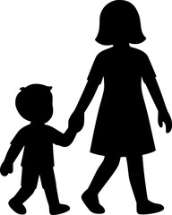 young boy walking hand of his mother sign, symbol, vector, art
