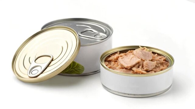 tuna can food product on white background video