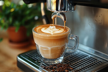 Coffee machine pouring coffee into a cup.