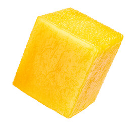 Mango cube slices isolated on transparent background. Mango fruit PNG. Mango cube macro studio photo