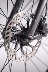 Obraz premium Macro Photo of Bicycle Spokes and Disc Brakes on Neutral Background