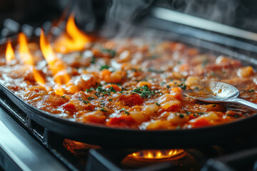 Food cooking on stove.