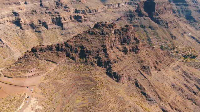 Spectacular aerial views over the Ansite Fortress archaeological site in Gran Canaria