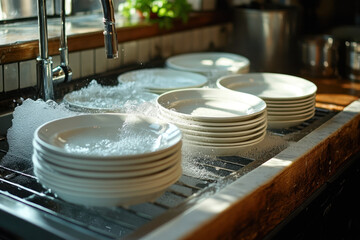 White plates arranged in a neat stack.