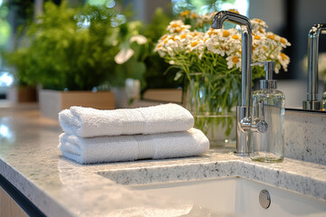 White towel neatly folded on counter.