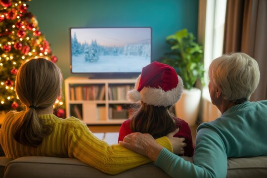 family watching holiday movies at home 
