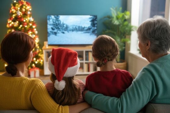 family watching holiday movies at home 

