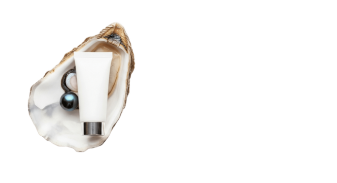 Cosmetic Tube in Shell with Pearl on Transparent Background