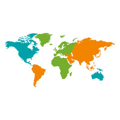 Fototapeta premium Different colored continental world map